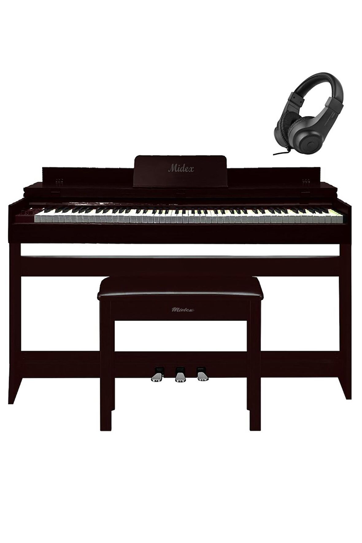 Midex PLX-140 PRO-SR Dijital Piyano Bluetooth Tuş Hassasiyeti 88 Tuşlu Kapaklı (Kulaklık ve Tabure)